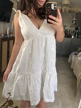 LOFT Beach White Embroidered Tie-Shoulder Mini Summer Sun Dress